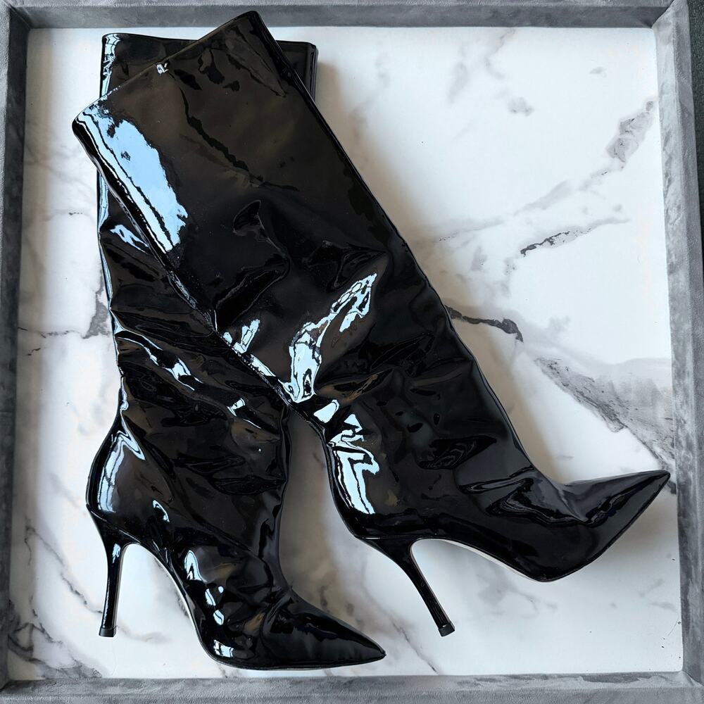 Larroudé Kate Black Patent Leather Knee High Boots Size 8 - Picture 2 of 9